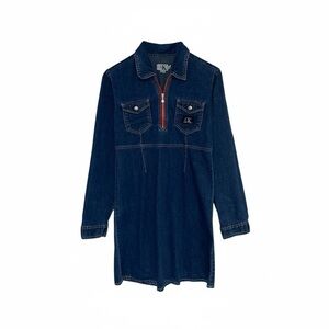 Vintage Calvin Klein Denim Dress Women’s 8 Petite Long Sleeve Blue Cotton‎